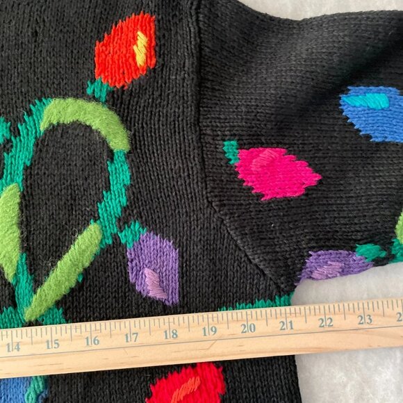 Talbots Y2K Hand Knit Women Black Christmas Holiday Light Cardigan Sweater L - Picture 8 of 11